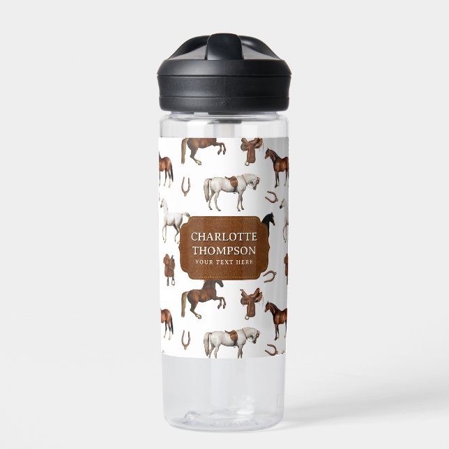 Horses Horseshoe Horse Saddles Custom Name Trinkflasche (Vorderseite)