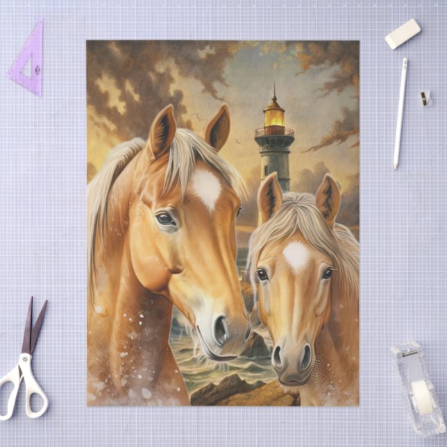 Horses Lighthouse & Ocean Scene Seidenpapier (Basteln)