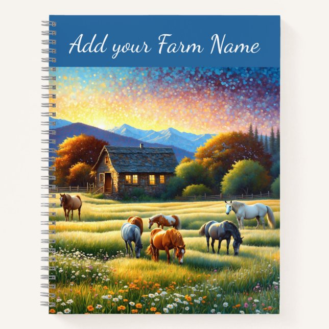 Horses on Farm Wildflower Meadow Notizbuch (Vorderseite)