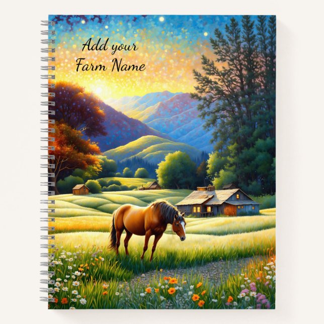 Horses on Farm Wildflower Meadow Notizbuch (Vorderseite)