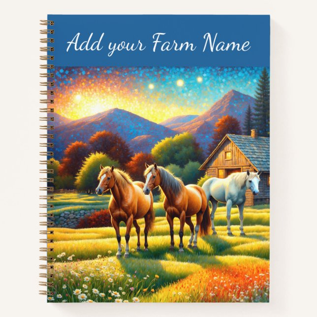Horses on Farm Wildflower Meadow Notizbuch (Vorderseite)