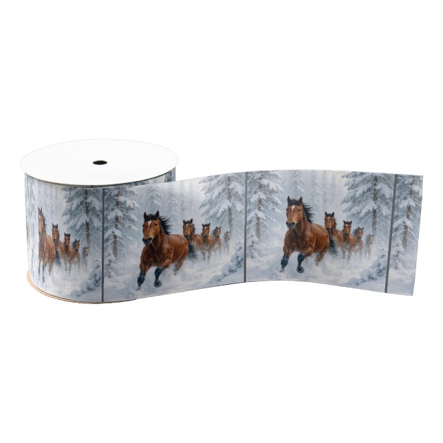 Horses Running Through a Snowy Forest Ripsband (Spule)