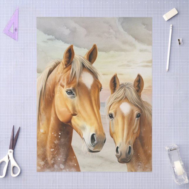 Horses Sunset Beach Scene Background Seidenpapier (Basteln)