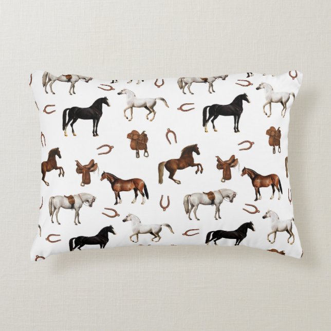 Horses Watercolor Horseshoe Horse Saddles Dekokissen (Vorderseite)
