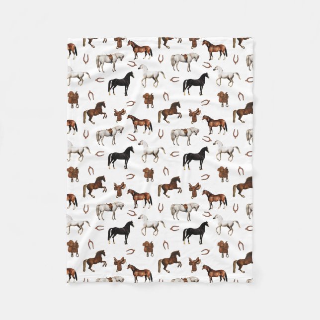 Horses Watercolor Horseshoe Horse Saddles Fleecedecke (Vorderseite)