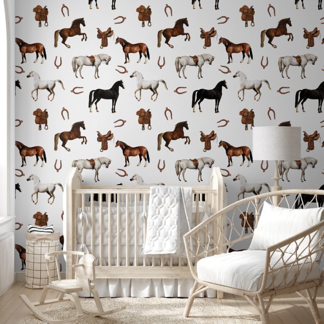 Horses Watercolor Horseshoe Horse Saddles Tapete (Kinder)