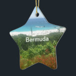 Horseshoe Bay Beach, Bermuda Keramikornament<br><div class="desc">Grünes Gras mit lebhaften orangefarbenen Blume und dem Strand von Horseshoe Bay,  Bermuda,  der Hauptabfallpunkt. Gemeinde Southampton Bermuda. celeste@khoncepts.com</div>