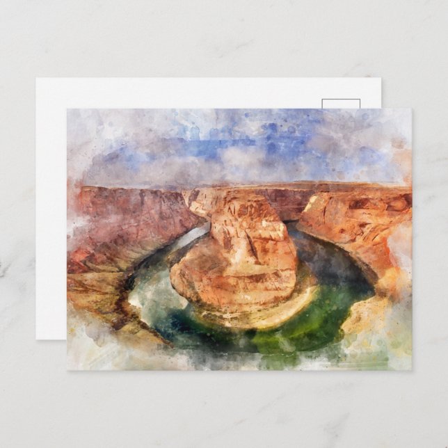 Horseshoe Bend in Grand Canyon Wasserfarbe Postkarte (Vorne/Hinten)