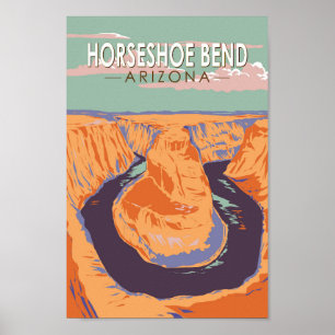 Horseshoe Bend Travel Art Vintag Poster