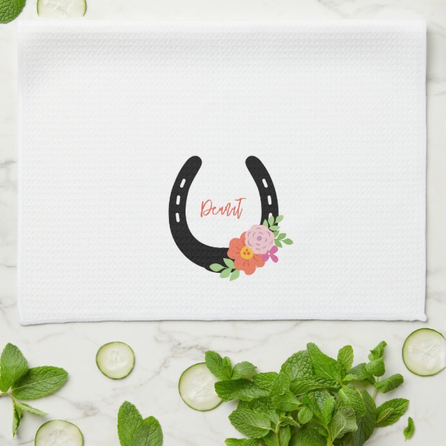 Horseshoe-Blume NAME Keepake-PferdeMemorial Geschirrtuch (Gefaltet)