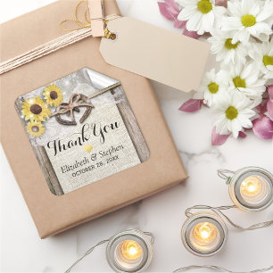 Horseshoe Burlap Lace Sunflowers Wedding Vielen Da Quadratischer Aufkleber