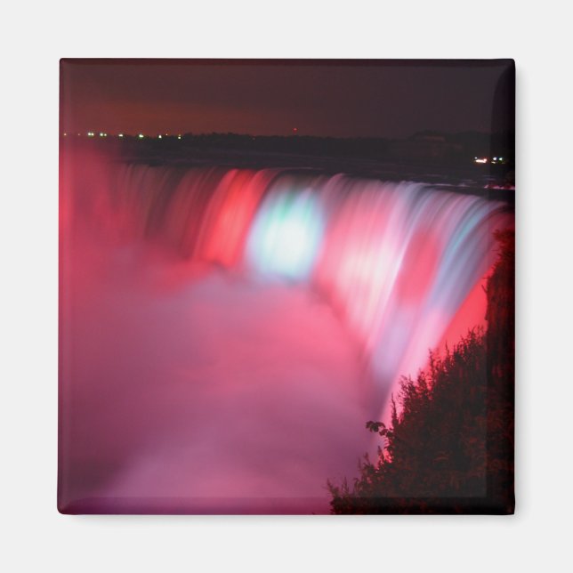 Horseshoe Falls at Niagara Red Blue Lights Magnet (Vorne)
