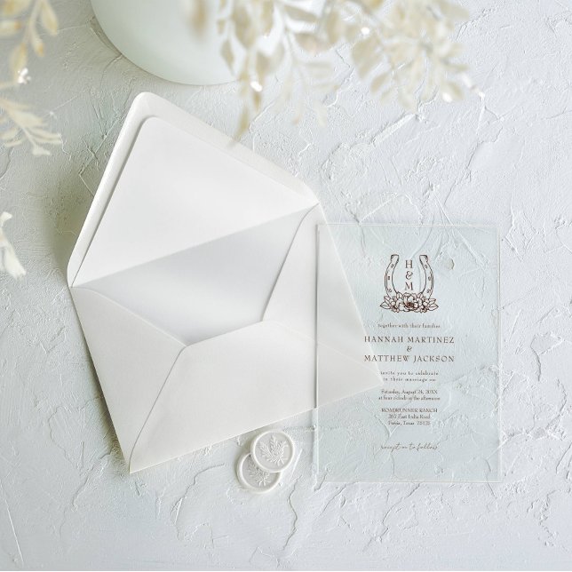 Horseshoe & Floral Western Country Boho Wedding Acryleinladungen (Von Creator hochgeladen)