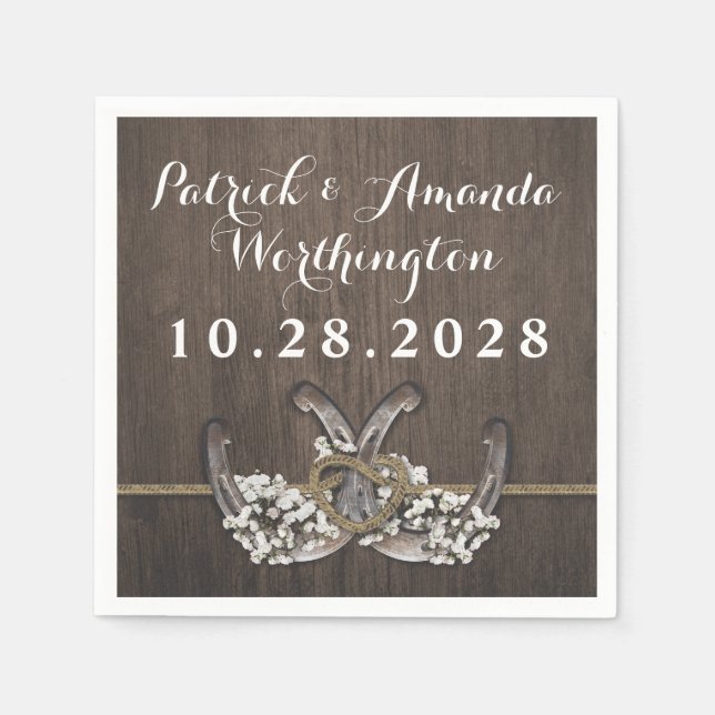 Horseshoe Gipskraut Rustic Wedding Napkins Serviette (Vorderseite)