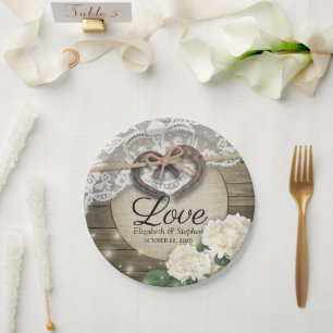 Horseshoe Heart Lace Hydrangea Polterabend Pappteller