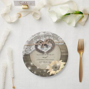 Horseshoe Heart Lace Sunflower Wood Polterabend Pappteller