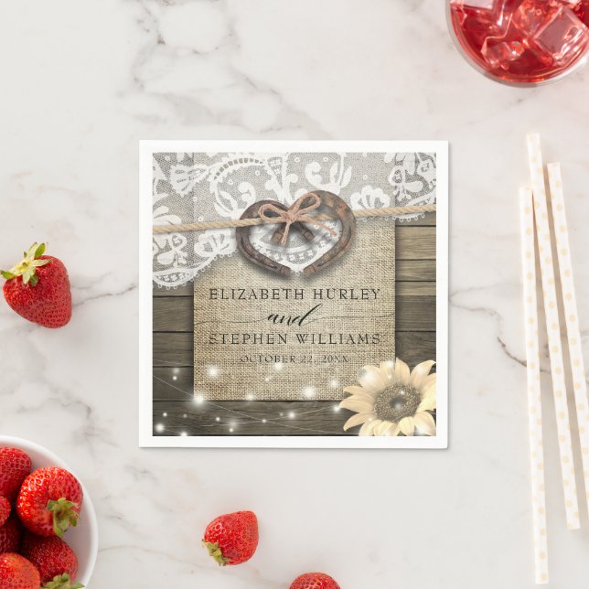 Horseshoe Heart Lace Sunflower Wood Polterabend Serviette (Beispiel)