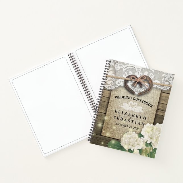 Horseshoe Hydrangea Wood Country Wedding Gäestbook Notizbuch (Innenseite)