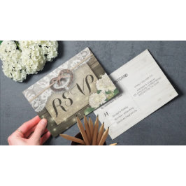 Horseshoe Hydrangea Wood Wedding RSVP Kindly Antwo Einladungspostkarte