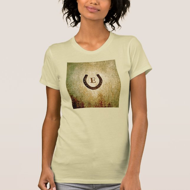 Horseshoe Mit Monogramm Personalisiert T-Shirt (Vorderseite)