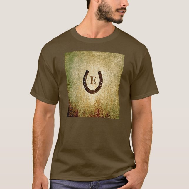 Horseshoe Mit Monogramm Personalisiert T-Shirt (Vorderseite)