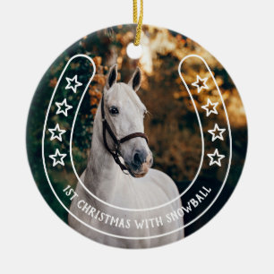 Horseshoe mit Sternen 1. Weihnachten mit Pferd Keramik Ornament