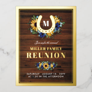Horseshoe Monogram Sunflowers Woodfamilie Wiederse Folie Einladungspostkarte