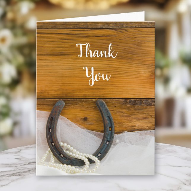 Horseshoe Pearls Western Barn Wedding Vielen Dank Dankeskarte (Von Creator hochgeladen)