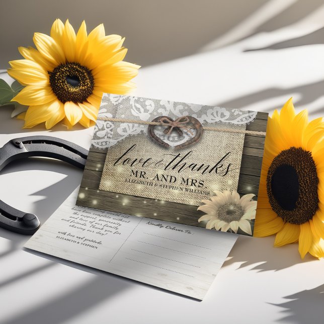 Horseshoe Sonnenblume Land Wood Wedding Vielen Dan Postkarte (Von Creator hochgeladen)
