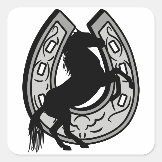 Horseshoe und Pferd Quadratischer Aufkleber (Vorderseite)