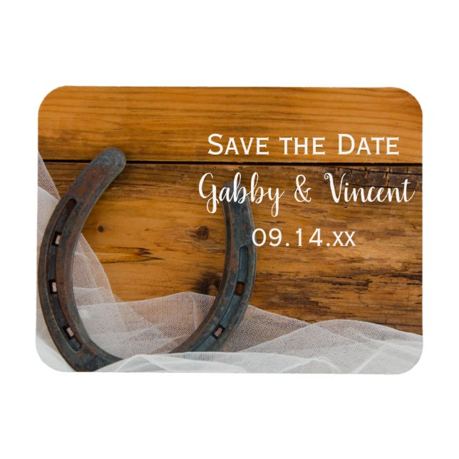 Horseshoe und Veil Country Wedding Save the Date Magnet (Horizontal)