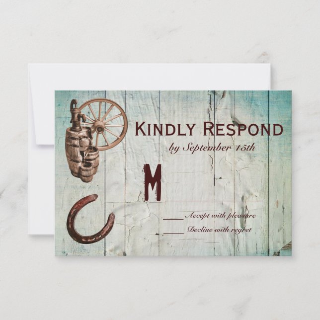 Horseshoe Wagon Wheel Barrel Wedding RSVP Cards (Vorderseite)