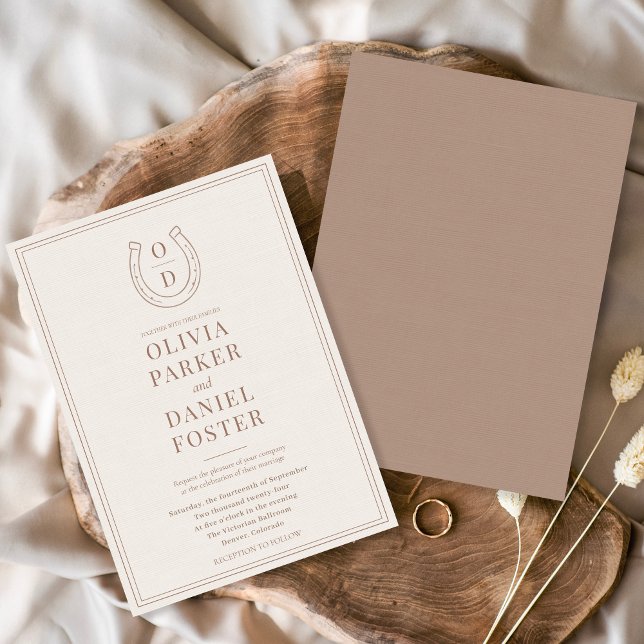 Horseshoe Western Country Brown Monogram Wedding Einladung (Von Creator hochgeladen)