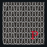 Horseshoes Black Initial Horse Reittier Cowboy Halstuch<br><div class="desc">Hufeisenmuster in Weiß auf schwarzem Hintergrund mit eigenem INITIAL in Rot. Leicht zu personalisieren Text, Textfarbe, Schriftart. Große Bandana für JEDEN Pferdefreund, Cowboy, Scheunenteam, Reittier, Tierschal, Pferdeausstellung Souvenir, Pferdedenkmal, Event Gefallen. Unisex, Mehrzweck-Anwendung. Farbenfroh, zeitlos, Spaß. Ein zeitloser Sake. Mix und Match ganze Pferde / Haustiere / Keepake Sammlungen von TMCdesigns....</div>
