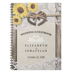 Horseshoes Burlap Lace Sunflower Wedding Gästebuch Notizblock