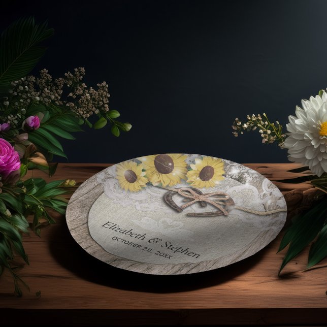 Horseshoes Burlap Lace Sunflowers Polterabend Pappteller (Von Creator hochgeladen)