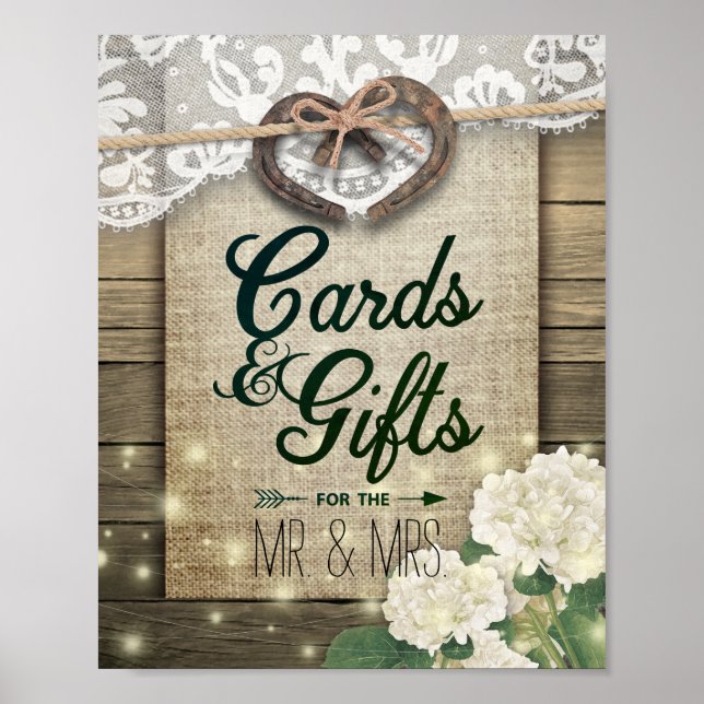 Horseshoes Hydrangea Country Wedding Cards & Gifts Poster (Vorne)