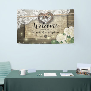 Horseshoes Hydrangea Rustic Wood Wedding Willkomme Banner