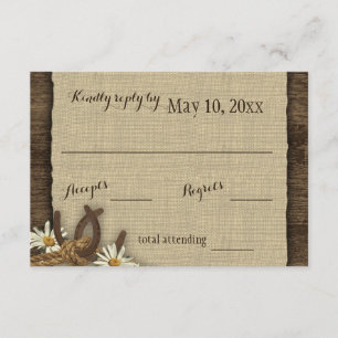 Horseshos und Daisies Rustikale Burlap-Reaktion RSVP Karte