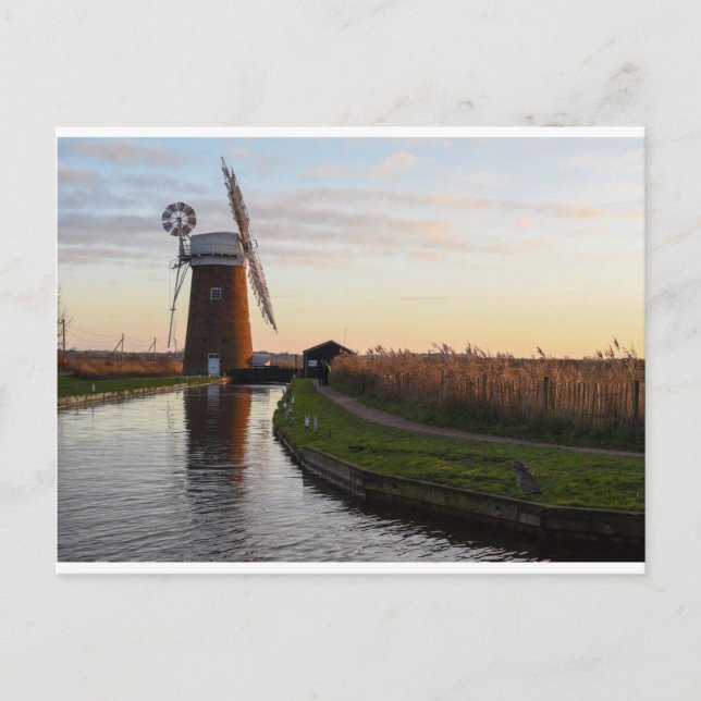 Horsey Norfolk Broads Sonnenuntergang Postkarte (Vorderseite)