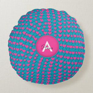 Hörsteine Monogramm Rundkissen, rosa-blau Rundes Kissen