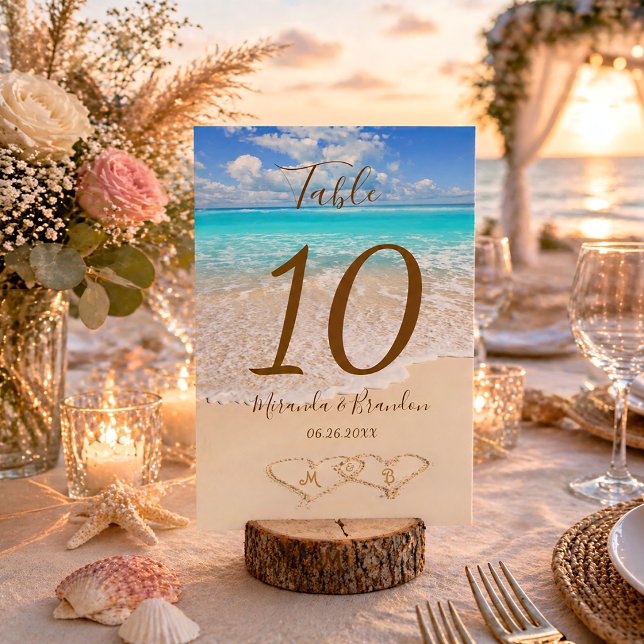 Hört auf Hochzeiten am Sandstrand. Tischnummer (Von Creator hochgeladen)