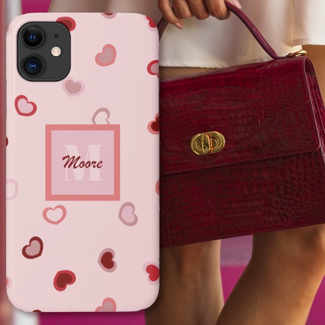 Hört auf Pastellrosa in Rosa bis Rot Ombre Case-Mate iPhone Hülle (Hearts on Pastel Pink in Pink to Red Ombre Case-Mate iPhone Case by Leapfroglisics Shop)