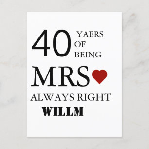 Hört Hochzeit 40 Jahre Jubiläum Mr. Right Postkarte