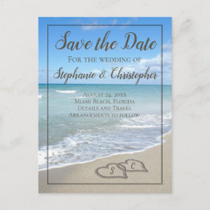 Hört in der Sandmonogramm Save the Date Hochzeit Ankündigungspostkarte