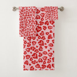 Hört Leopard Muster in Rot auf Blush Badhandtuch Set
