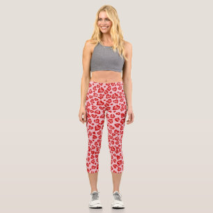 Hört Leopard Muster in Rot auf Blush Capri Leggings