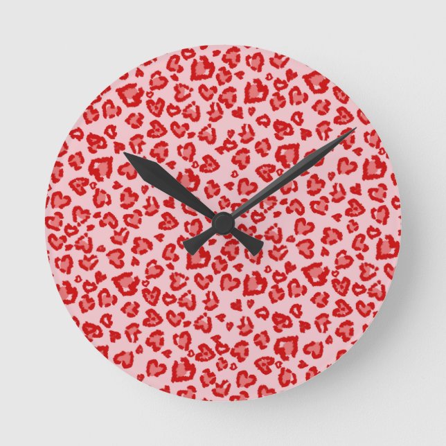 Hört Leopard Muster in Rot auf Blush Runde Wanduhr (Vorderseite)
