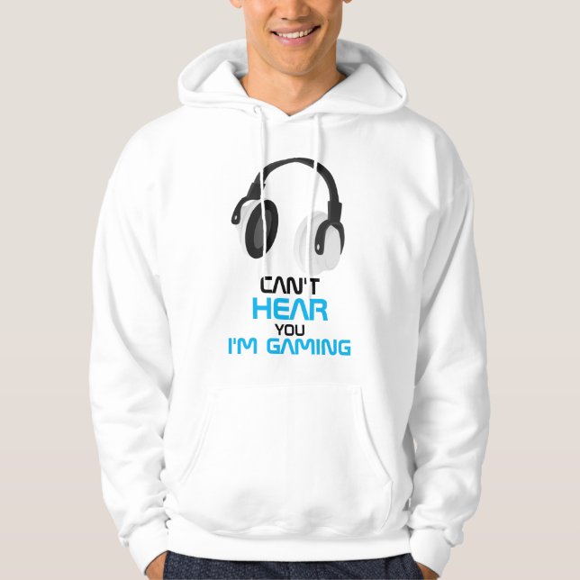Hört nicht, dass ich mit weißen Kopfhörern spiele Hoodie (Vorderseite)