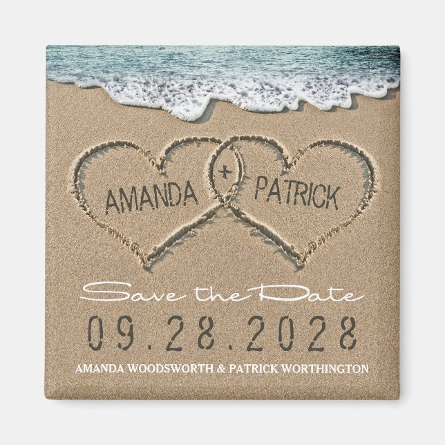 Hört Save the Date am Sandstrand Hochzeit Magnet (Vorne)